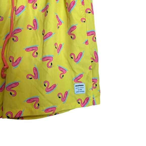 Mosmann Australia Lined Swim Trunks Shorts Small Yellow Pink Flamingo Print - Picture 2 of 4